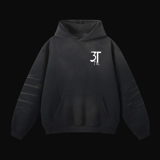 Monkey Washed Hoodie - Black (Bleached)